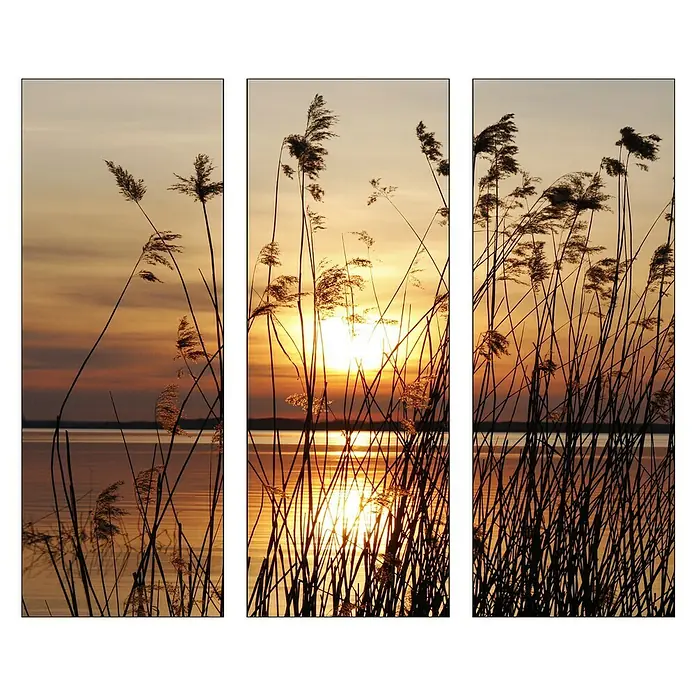 Glasbild - Abendsonne, B x H: 90 x 80 cm, 3 -tlg. - Vorderansicht