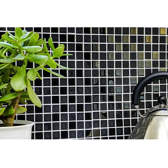 Selbstklebemosaik Quadrat Crystal Mix SAM 4CM22 - 30 x 30 cm, Glas, Schwarz - Detailaufnahme