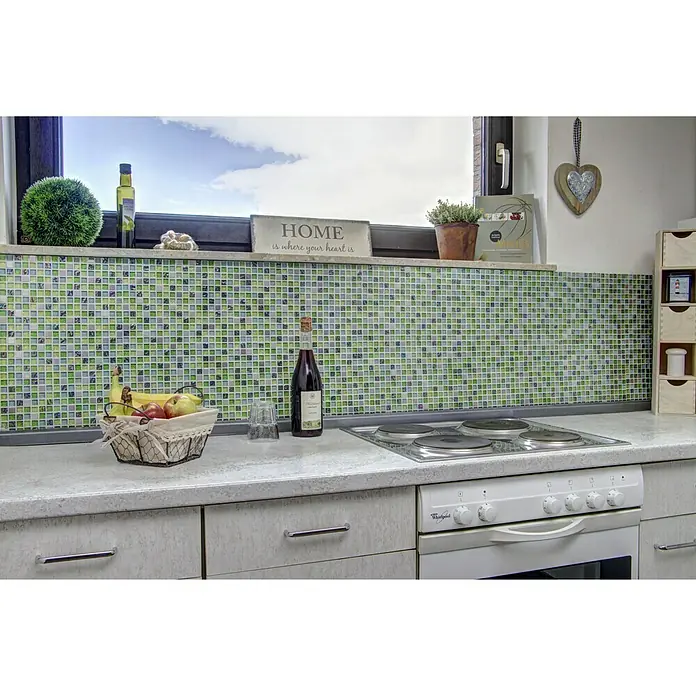 Mosaikfliese Quadrat Crystal Mix XCE 99 - 30,5 x 32,2 cm, Grün, Glänzend - Stimmungsaufnahme