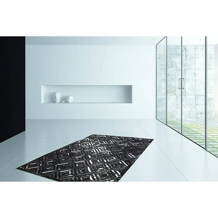 Kayoom Echtlederteppich Dazzle - Schwarz/Silber, L x B: 230 x 160 cm, 100 % Leder - Anwendungsbeispiel