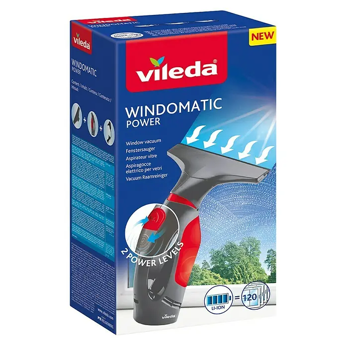 Vileda Čistač prozora Windowmatic Power - Površinski učinak: Cca 120 m²/punjenje akumulatora, Litij-ionska, Bez pribora - Pogled sprijeda