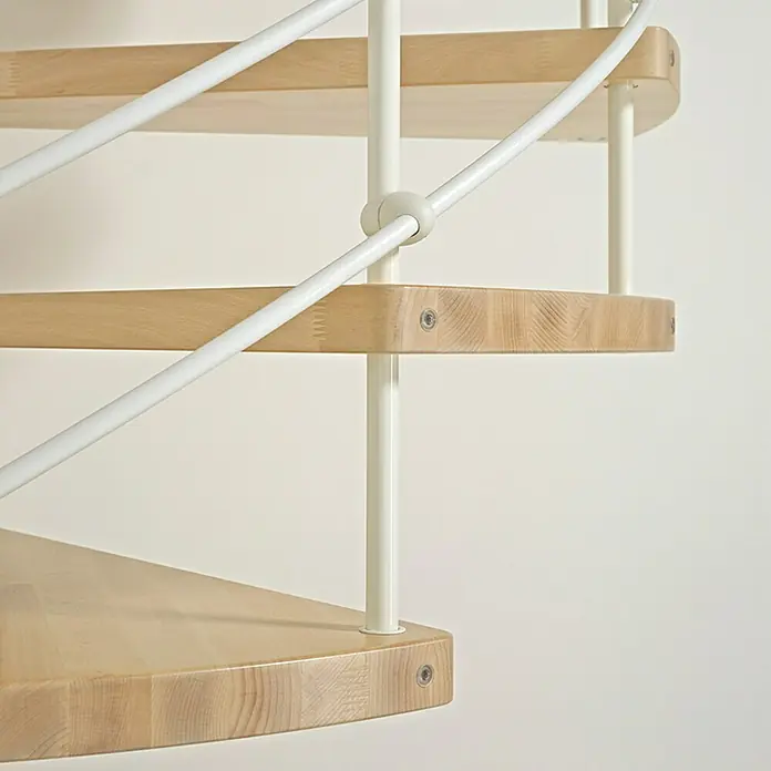 Fontanot Spindeltreppe KloeXtra - Durchmesser: 140 cm, Weiß, Farbe Stufen: Buche Hell, Geschosshöhe: 253 cm - 283 cm - Rechte Seitenansicht