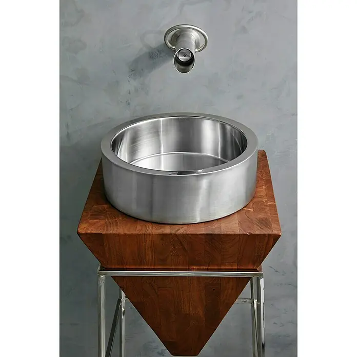 Bathco Lavabo de sobremesa Oruña - 36,5 x 36,5 cm, Orificios para grifo: Sin, Sin desbordamiento, Acero - Foto ambiente