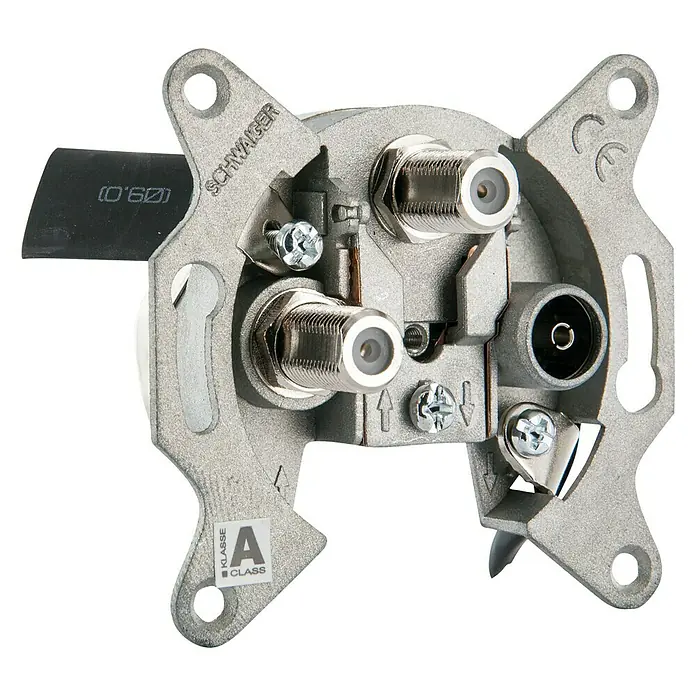 Schwaiger SAT-Antennendose Twin - Silber, 3-fach, Aluminiumdruckguss - Vorderansicht