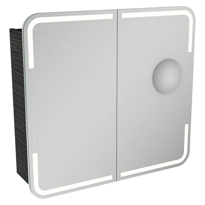 Camargue Stella LED-Spiegelschrank - B x H: 80 x 73,7 cm, Mit Beleuchtung, Mit abgerundeten Kanten, Spanplatte, Dark Oak - Linke Seitenansicht