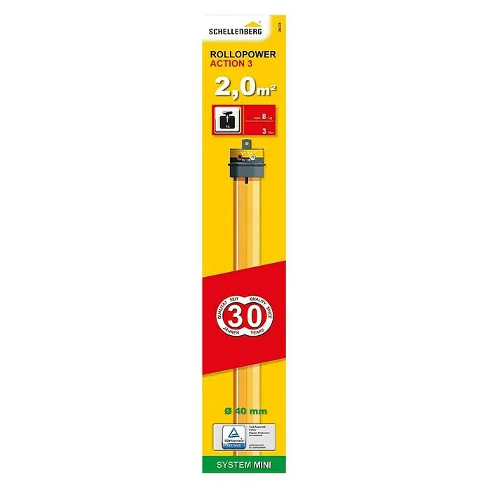 Schellenberg Rohrmotor Mini Basic 3 - Max. Rollladenfläche: 2 m² bei Kunststoffrollläden, Einbaulänge: 500 mm, Zugkraft: 8 kg - Vorderansicht
