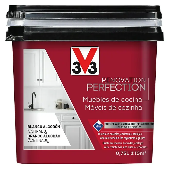 V33 Esmalte Cocinas Renovation Perfection - Blanco algodón, 750 ml, Satinado