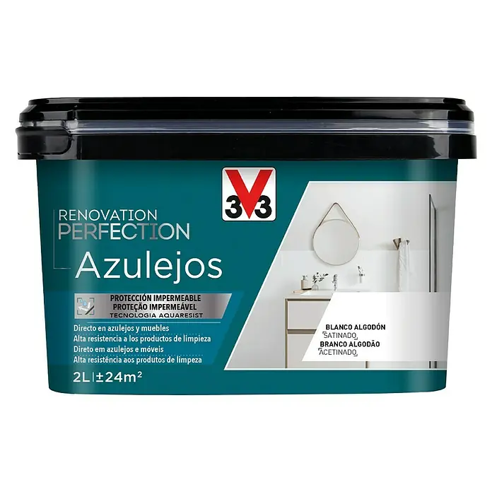 V33 Esmalte para azulejos Renovation Perfection - Blanco algodón, 2 l, Satinado