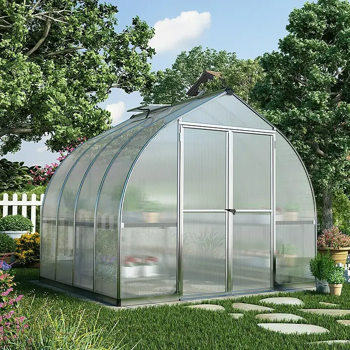 Gewächshaus Bella - 2,44 x 2,44 x 2,17 m, Polycarbonat, Glasstärke: 6 mm, Silber - Stimmungsaufnahme