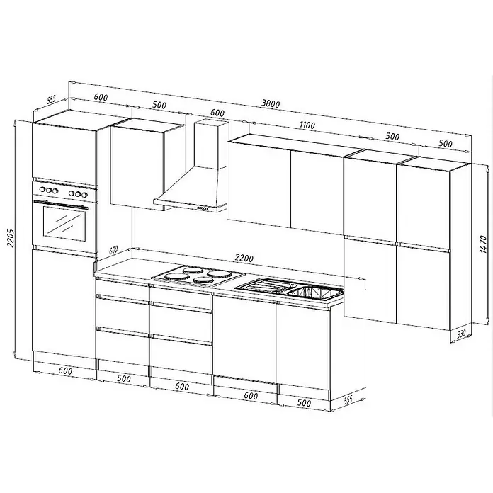 Respekta Premium Küchenzeile GLRP380HESW - Breite: 380 cm, Mit Elektrogeräten, Weiß Hochglanz