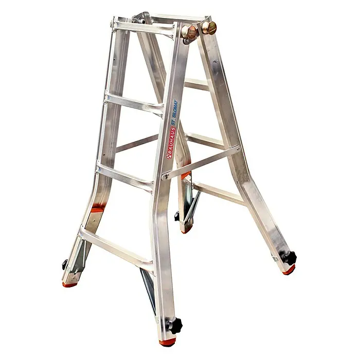 Krause Sprossen-Gelenk-Teleskopleiter TeleVario - Arbeitshöhe: 5 m, 4 x 4 Sprossen, Treppenfunktion, Aluminium - Linke Seitenansicht