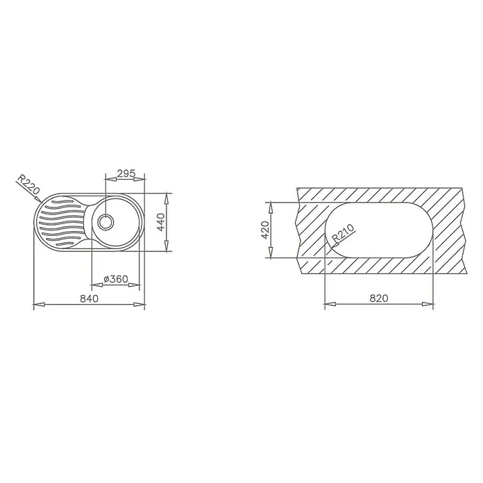 Teka Fregadero encastrable Universo DR-08 1C+1E - 44 x 84 cm, Acero inoxidable, Cromo