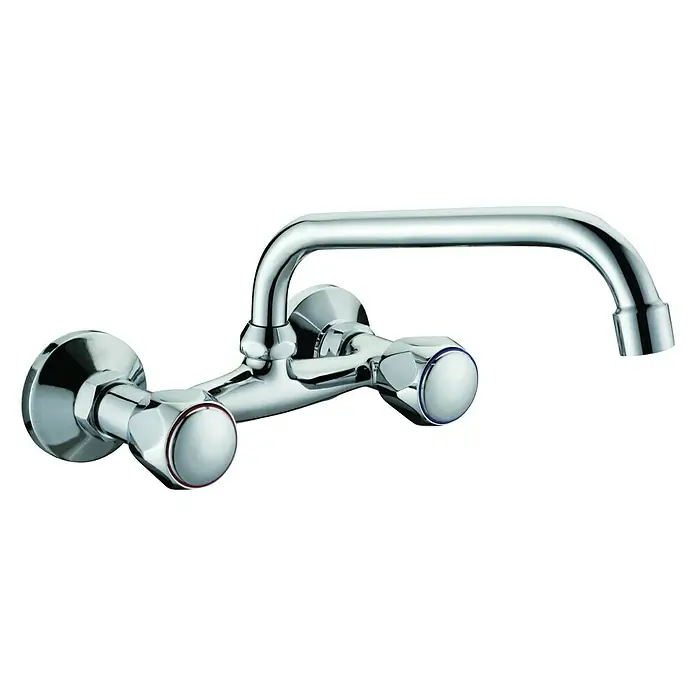 Grifo bimando de pared Aida 15 - Cromo, Brillante, Caño horizontal