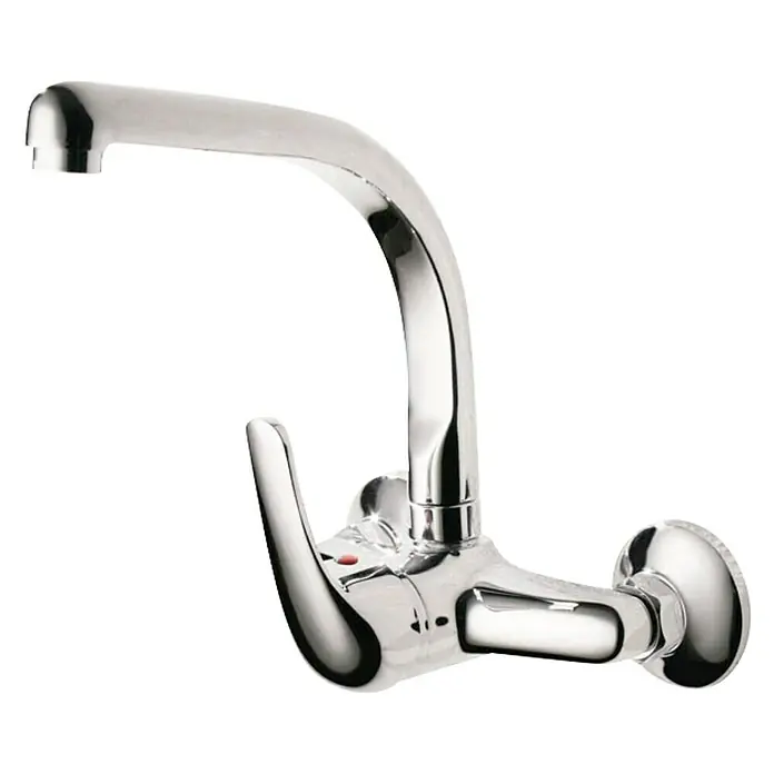Grifo monomando de pared Practic - Cromo, Brillante, Caño alto