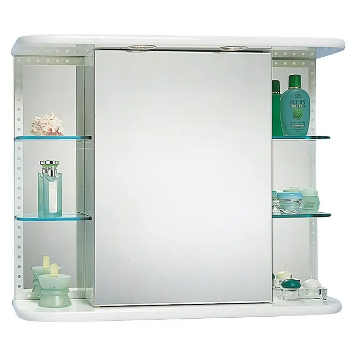 Riva Ormarić s ogledalom Trio Dekor - 25 x 78 x 66 cm, S osvjetljenjem, MDF, Bijele boje - Pogled sprijeda