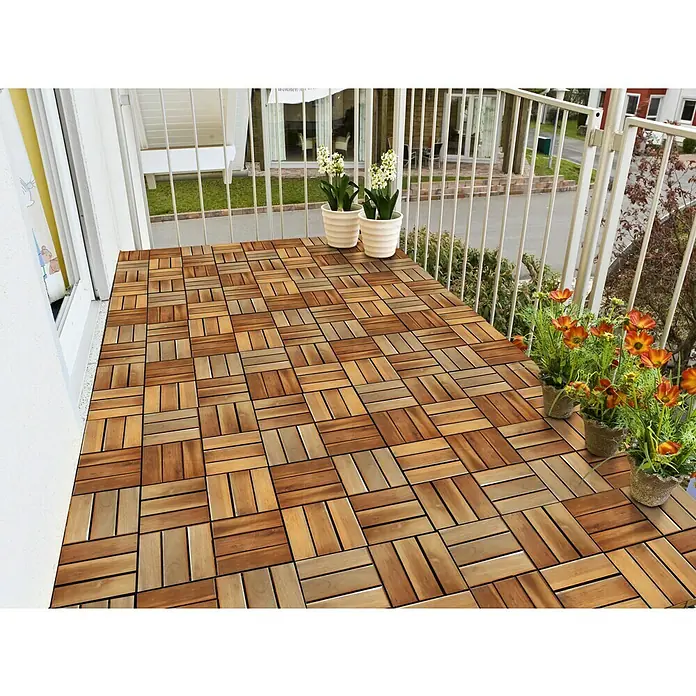 Loseta de madera con sistema click - Acacia, 30 x 30 cm, Paquete de 5, Marrón