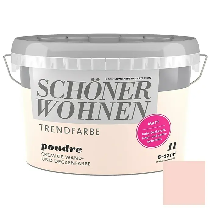 SCHÖNER WOHNEN-Farbe Wandfarbe Trendfarbe - Poudre, 1 l, Matt, Konservierungsmittelfrei