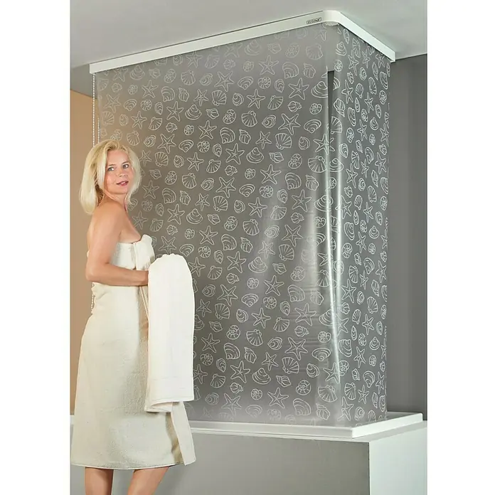 Eco-Dur Eck-Duschrollo - 62 x 137 x 240 cm, Muschel, Weiß/Silber - Anwendungsbeispiel