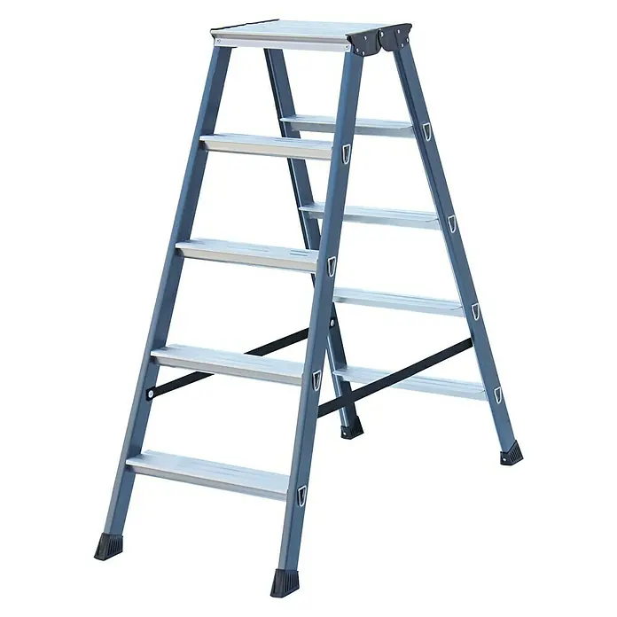 Krause Monto Stufen-Doppelleiter SePro D - Arbeitshöhe: 2,65 m, Anzahl Tritte: 2 x 5 Stufen, Tiefe Stufen: 80 mm, Aluminium