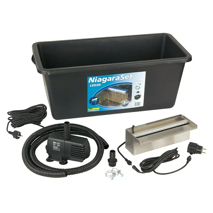 Ubbink Einbau-Wasserfall Niagara LED 30 Set - 12,5 x 30 x 10 cm, Edelstahl, Leuchtmittel: LED - Ansicht von oben