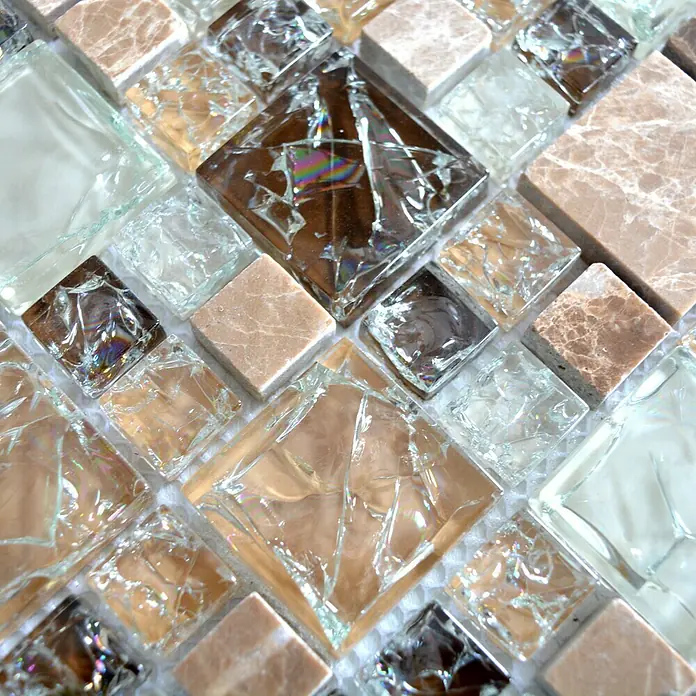 Mosaikfliese Crystal Mix XIC K1453 - 30,5 x 30,5 cm, Braun/Beige, Glänzend - Detailaufnahme