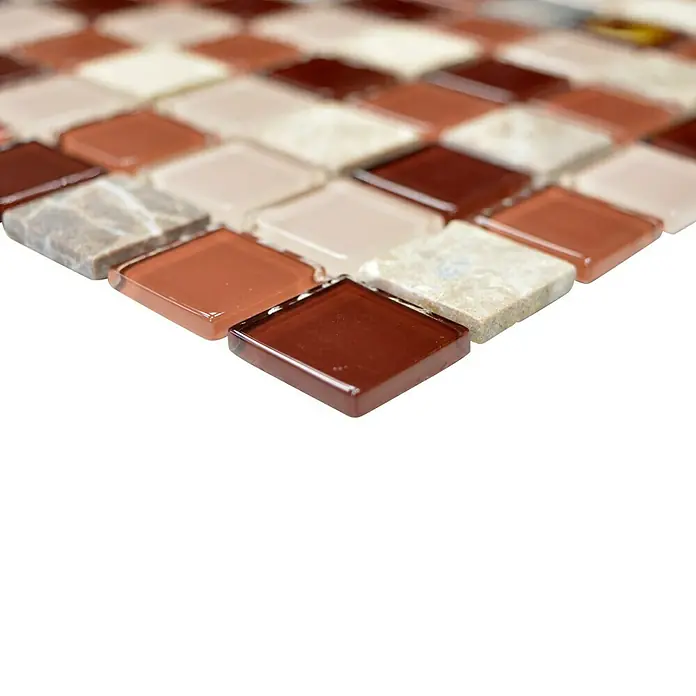 Mosaikfliese Quadrat Crystal Mix CM M452 - 30 x 30 cm, Beige/Braun, Glänzend - Detailaufnahme