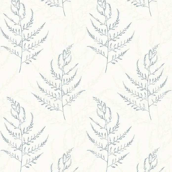 Papel pintado Floral helecho - Azul, 10,05 x 0,53 m - Primer plano