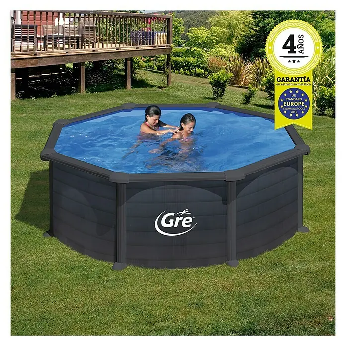 Gre Piscina circular desmontable Granada - Ø x Al: 350 x 132 cm, 11.250 l, Antracita - Producto en uso