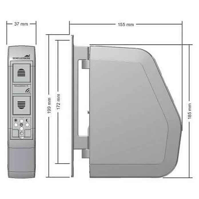 Schellenberg Funk-Rollladen-Gurtwickler Rollo Drive 75 Premium - L x B x H: 155 x 37 x 199 mm, Gurtbreite: 14 mm - 15 mm, Zugkraft: 30 kg, Unterstützte Systeme: Abus Smart Friends System - Vorderansicht