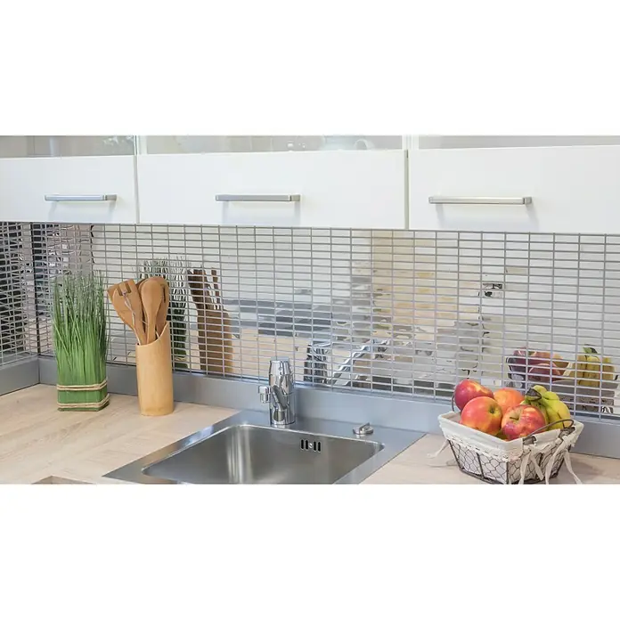 Mosaikfliese Rechteck Steel XCE 1548G - 29,8 x 30,5 cm, Silber, Glänzend - Stimmungsaufnahme