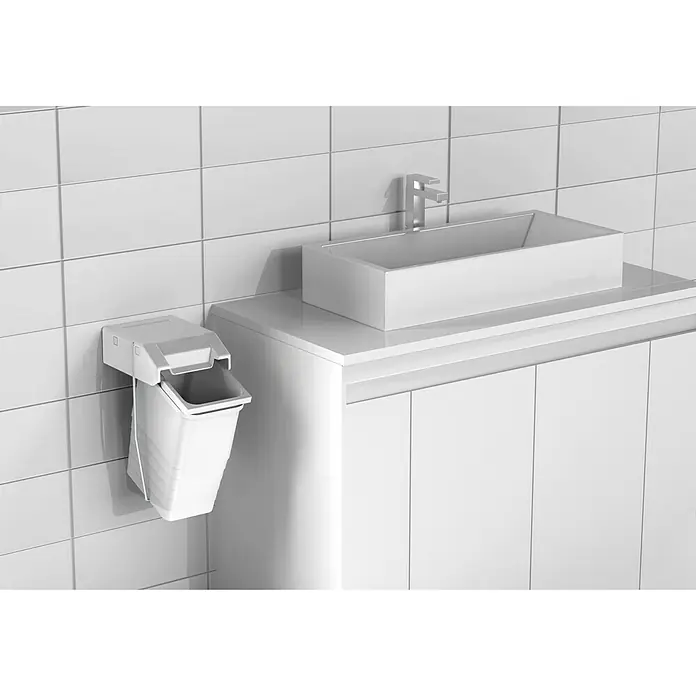 essensa Mülleimer Single - 8 l, Weiß, Kunststoff, Wandmontage, Kippfunktion - Anwendungsbeispiel