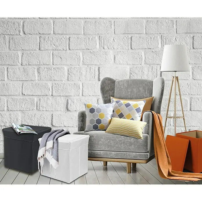 Phönix Sitz- & Aufbewahrungsbox Stor it - L x B x H: 41 x 41 x 44 cm, Polyester, Weiß - Stimmungsaufnahme