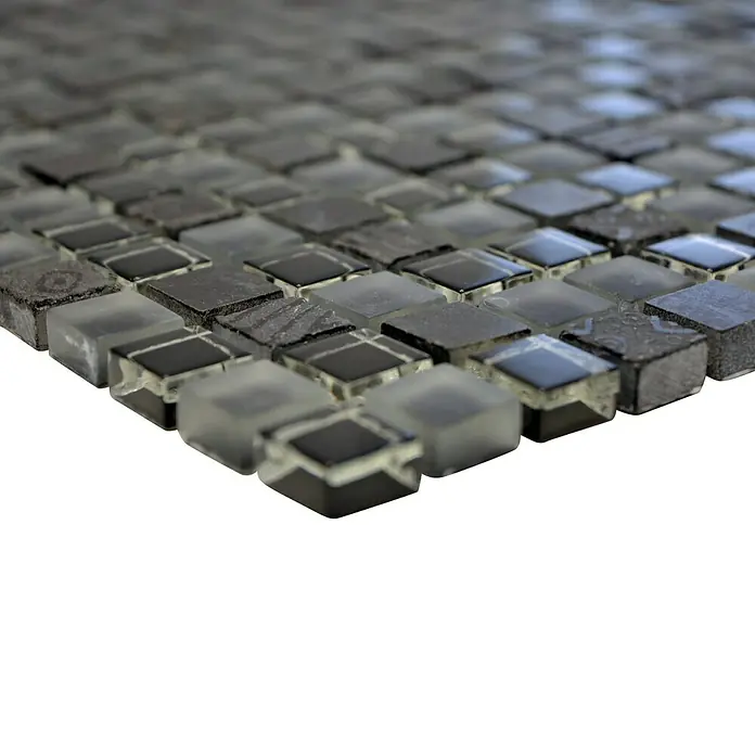 Mosaikfliese Quadrat Crystal Mix XCM HQ19 - 30,5 x 30,5 cm, Schwarz, Matt - Detailaufnahme