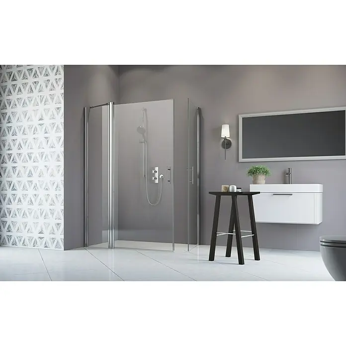 Camargue Vario Eckdusche S1+S16+S1 - Stärke: 6 mm, Silber, 135 x 75 x 195 cm - Vorderansicht