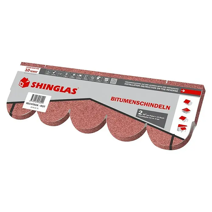 Dakshingles, beverstaartmodel - Rood, 14 st., Bitumen, 2 m² - Vooraanzicht