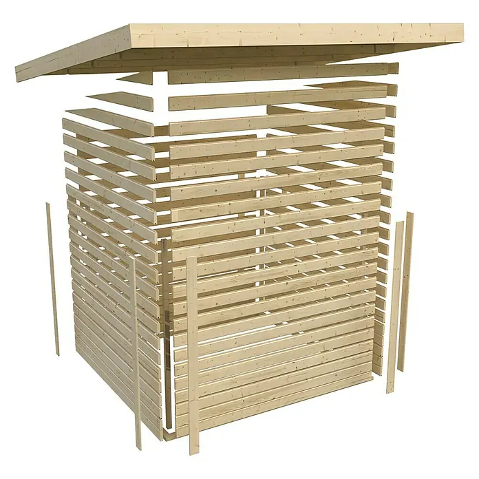 Karibu Gartenhaus Mattrup - 303 x 456 cm, Wandstärke: 28 mm, Flachdach, Natur