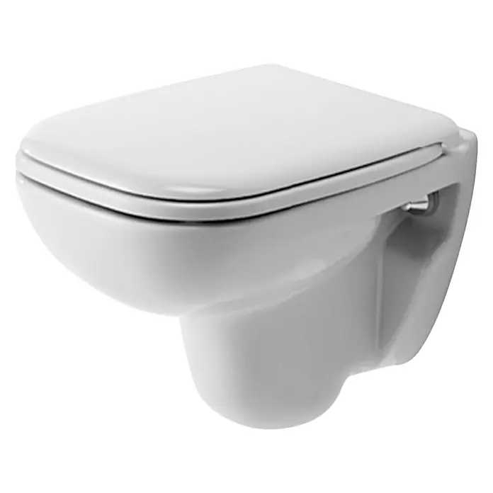 Duravit D-Code Wand-WC Compact - Mit Spülrand, Mit antibakterieller Glasur, Spülform: Tief, WC Abgang: Waagerecht, Weiß - Vorderansicht