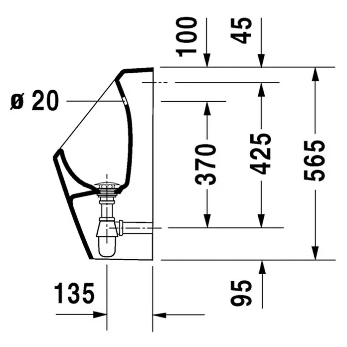 Duravit D-Code Urinal - Unbeschichtet, Zulauf: Hinten, Absaugspülung, Farbe: Weiß, Ohne Zielobjekt