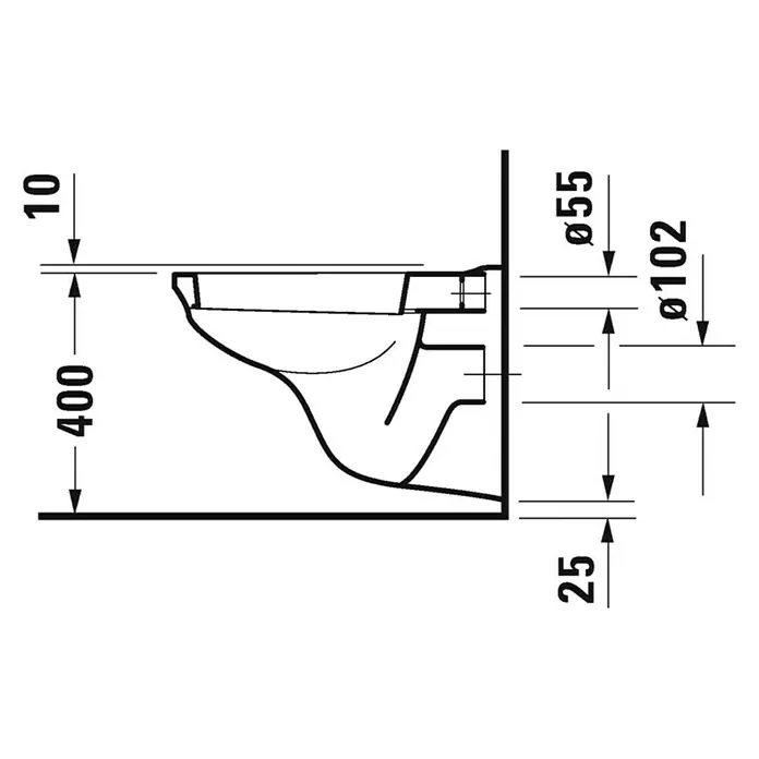 Duravit D-Code Wand-WC Basic - Mit Spülrand, Ohne Spezialglasur, Spülform: Tief, WC Abgang: Waagerecht, Weiß