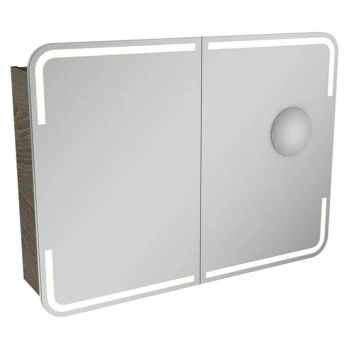 Camargue Stella LED-Spiegelschrank - B x H: 100 x 73,7 cm, Mit Beleuchtung, Mit abgerundeten Kanten, Spanplatte, Eiche Maron - Linke Seitenansicht
