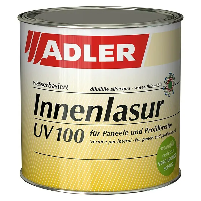 Adler Holzlasur Innenlasur UV 100 - Farblos, 750 ml, Stumpfmatt, Wasserbasiert