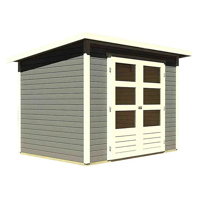 Karibu Gartenhaus Stockach - L x B: 246 x 186 cm, Wandstärke: 19 mm, Pultdach, Terragrau - Rechte Seitenansicht