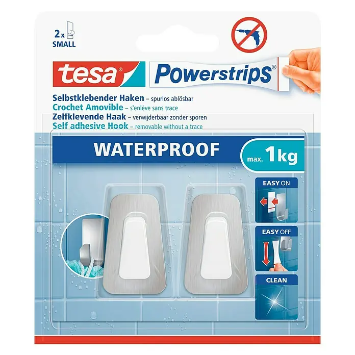 Tesa Powerstrips Wandhaken - 2 Stk., Rechteckig, Metall, Klein