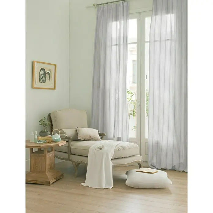 Visillo para ventana Taj - 140 x 250 cm, 100% poliéster, Blanco/gris