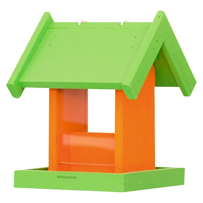 Windhager Vogelhaus Panorama - L x B x H: 19 x 19 x 24 cm, Grün/Orange, Lackiert, Holz