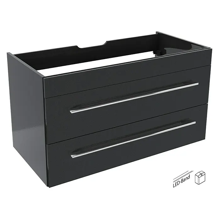 Camargue Stella Waschtischunterschrank - 99,4 x 48,8 x 55 cm, 2 Schubkästen, Mit Beleuchtung, Grafit - Linke Seitenansicht