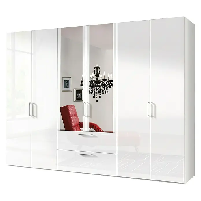 Express Möbel Drehtürschrank Brooklyn - L x B x H: 58 x 300 x 216 cm, Weiß, 2 Spiegel, Lackiert, Anzahl Schubladen: 2 Stk. - Rechte Seitenansicht