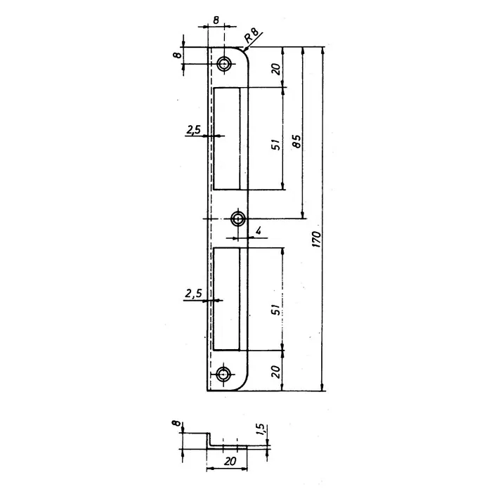 Stabilit Winkelblech - L x B x H: 170 x 20 x 8 mm, Stahl