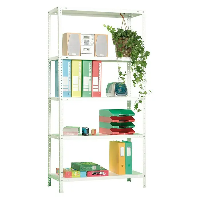 Simonrack Comfort Metallregal - L x B x H: 40 x 90 x 180 cm, Traglast: 100 kg/Boden, Anzahl Böden: 5 Stk., Schrauben, Weiß