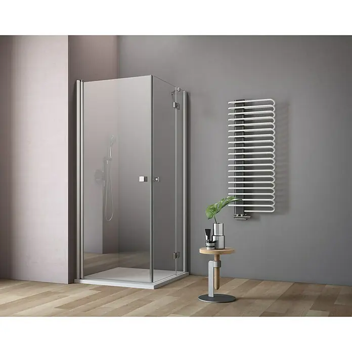 GEO Hit Eckdusche B-E130 - 100 x 80 x 202,2 cm, Unbeschichtet, Stärke: 6 mm, Silber - Vorderansicht
